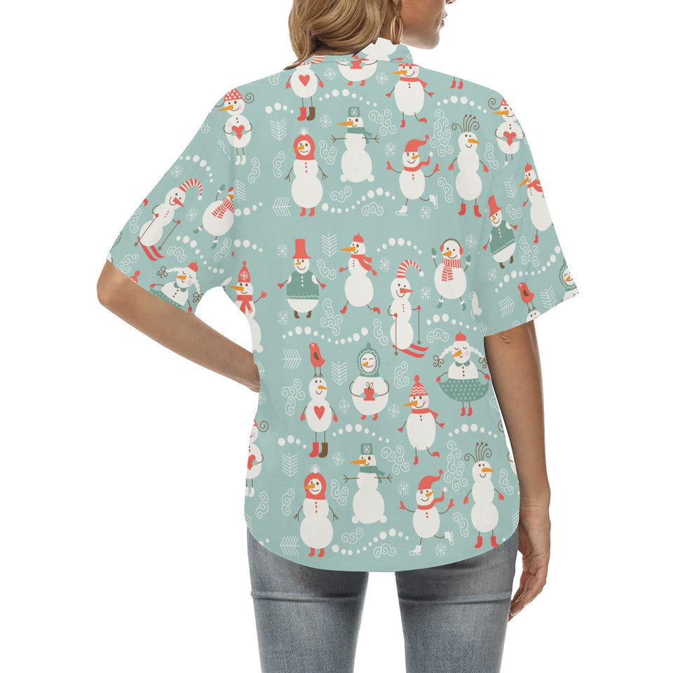 Cute snowman pattern Women's All Over Print Hawaiian Shirt