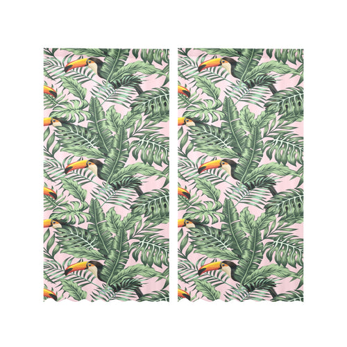 Toucan tropical green jungle palm pattern Gauze Curtain