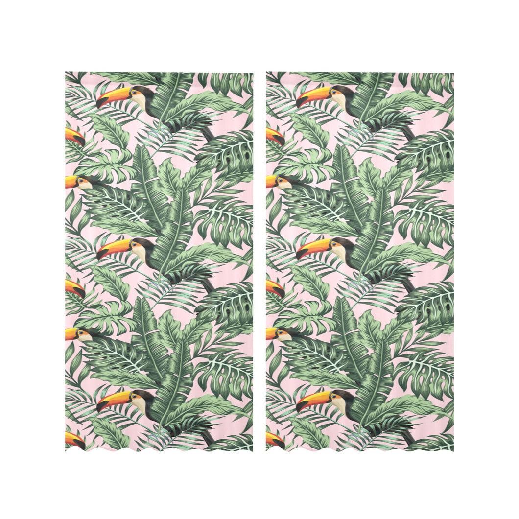 Toucan tropical green jungle palm pattern Gauze Curtain