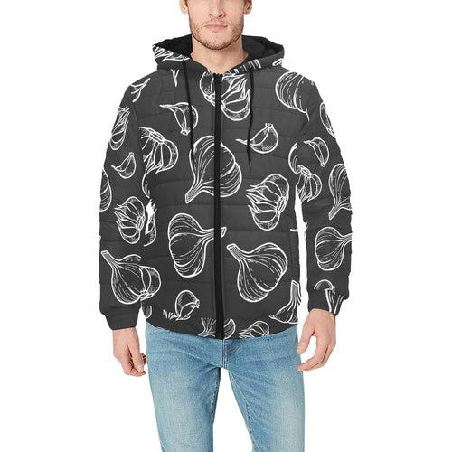 Garlic pattern black background Men's Padded Hooded Jacket