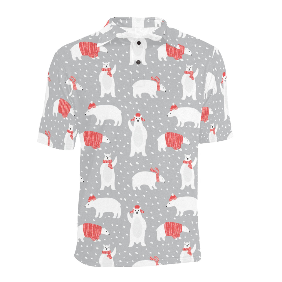 Cute polar bear christmas snow pattern Men's All Over Print Polo Shirt
