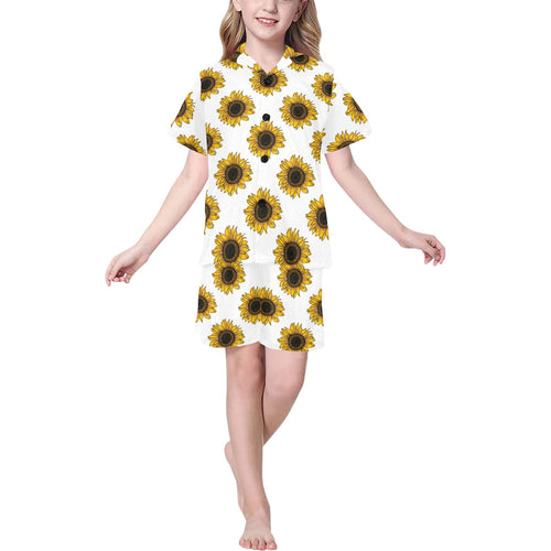 sunflowers design pattern Kids' Boys' Girls' V-Neck Short Pajama Set