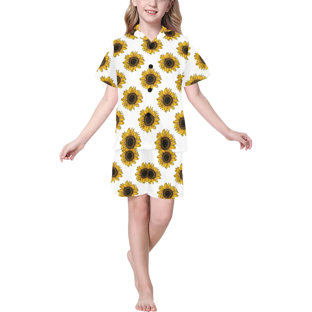 sunflowers design pattern Kids' Boys' Girls' V-Neck Short Pajama Set