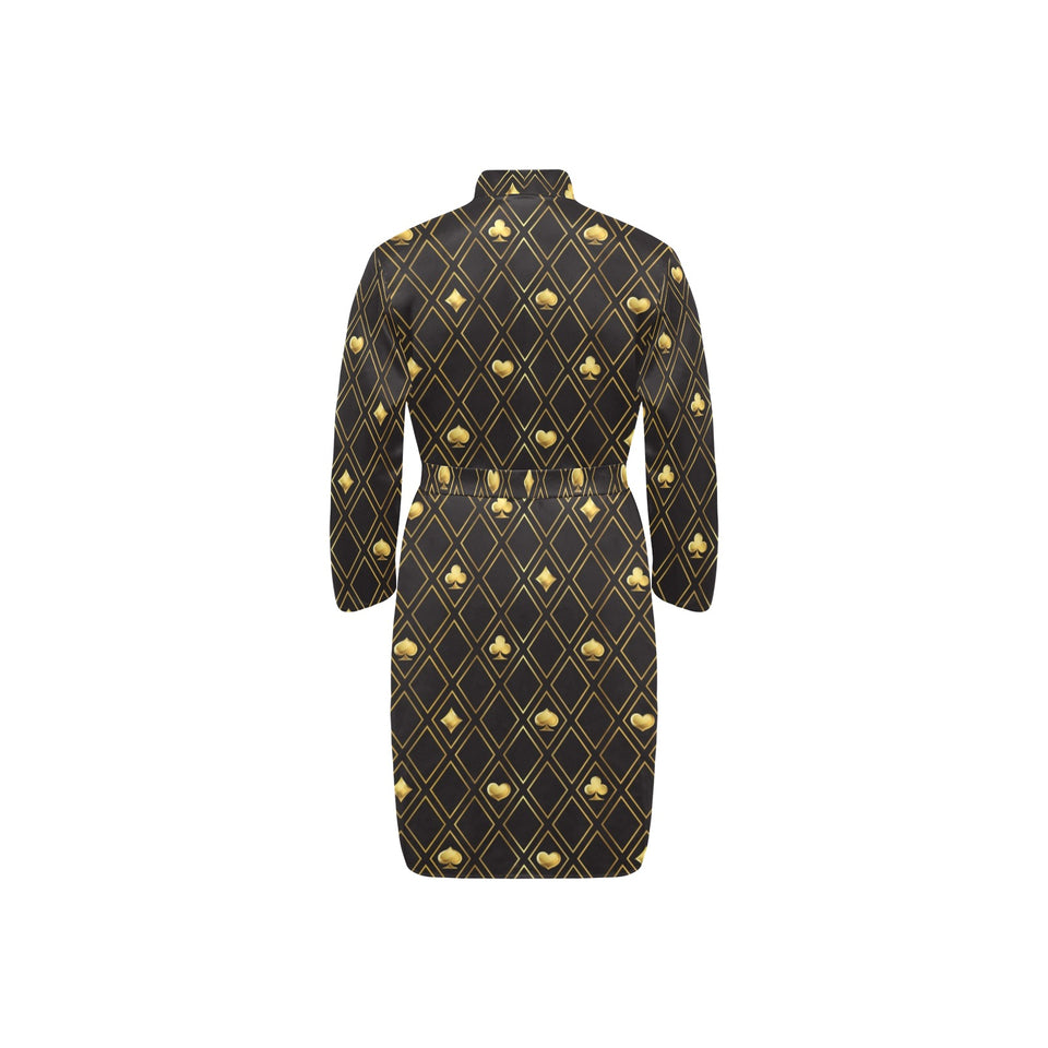 Casino Cards Suits Pattern Print Design 01 Men's Long Sleeve Belted Night Robe