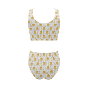 Pancake Pattern Print Design 05 Chest Bowknot High Waisted Bikini Swimsuit