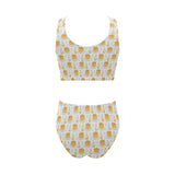 Pancake Pattern Print Design 05 Chest Bowknot High Waisted Bikini Swimsuit