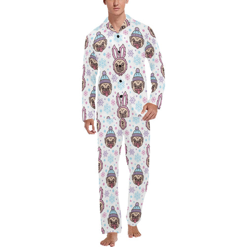 Cute pug hat rabbit costume pattern Men's Long Pajama Set