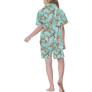 Monkey Palm tree background Kids' Boys' Girls' V-Neck Short Pajama Set