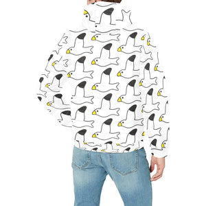 Seagull Pattern Print Design 05 Men's Padded Hooded Jacket
