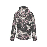Japanese crane pink sakura pattern Women's Padded Hooded Jacket