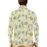Seahorse shell starfish pattern background Men's Long Sleeve Polo Shirt