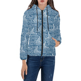 Hand drawn sailboat pattern Women's Padded Hooded Jacket