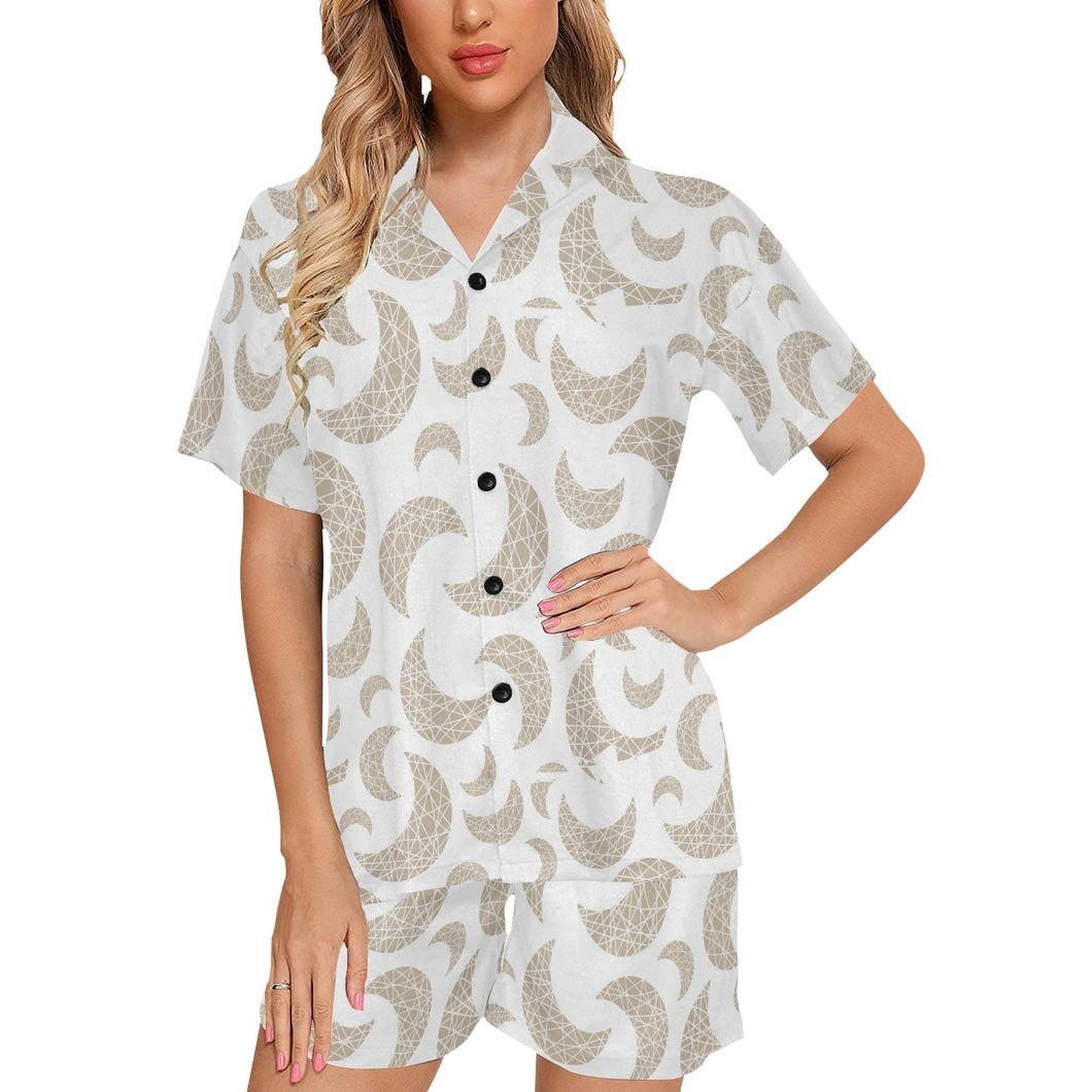 Cool gold moon abstract pattern Women's V-Neck Short Pajama Set