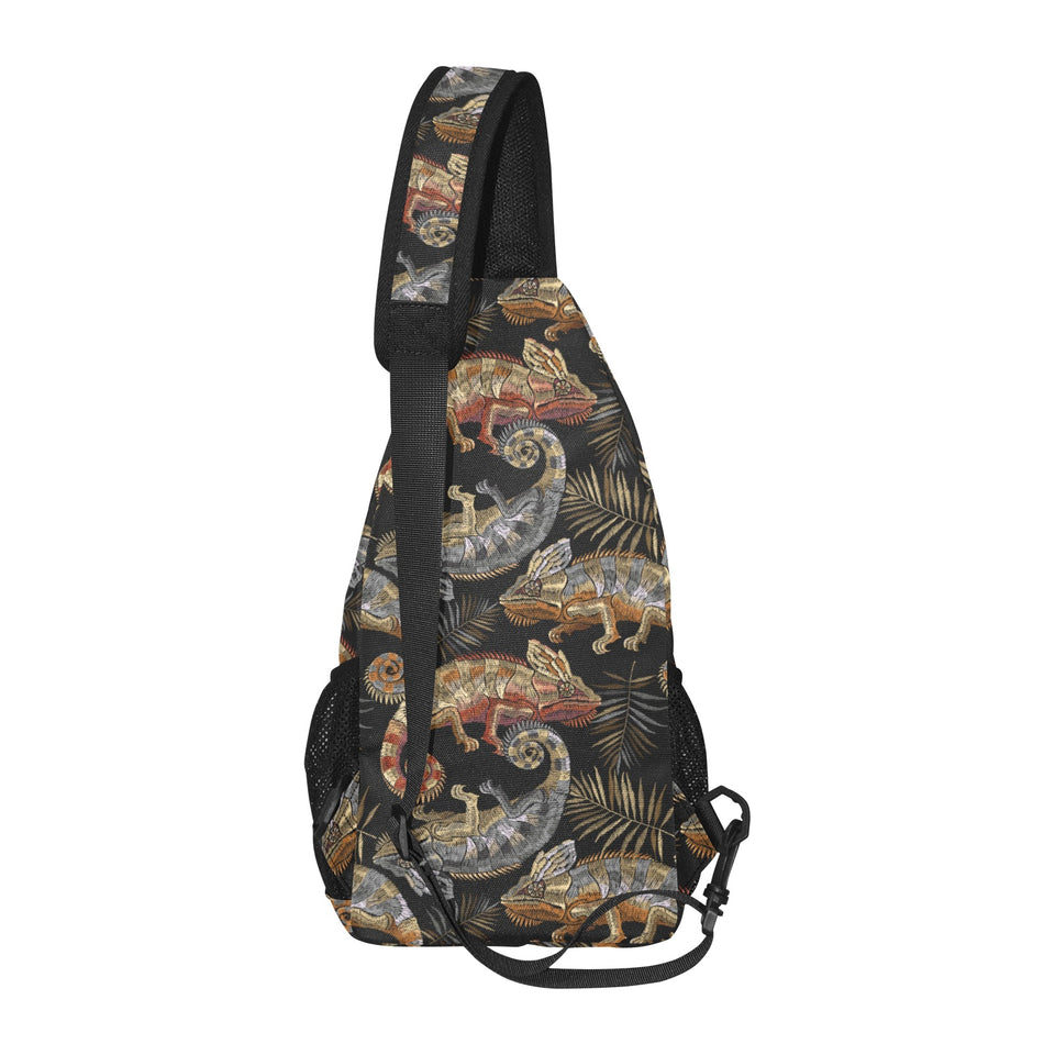 Chameleon lizard tropical leaves palm tree All Over Print Chest Bag