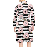 Donuts pink icing striped pattern Men's Long Sleeve Belted Night Robe