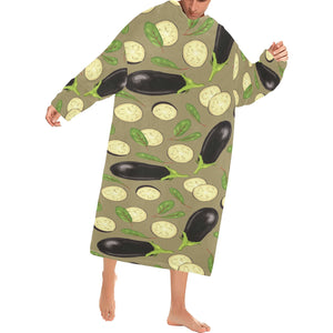 Eggplant Pattern Print Design 02 Blanket Robe with Sleeves