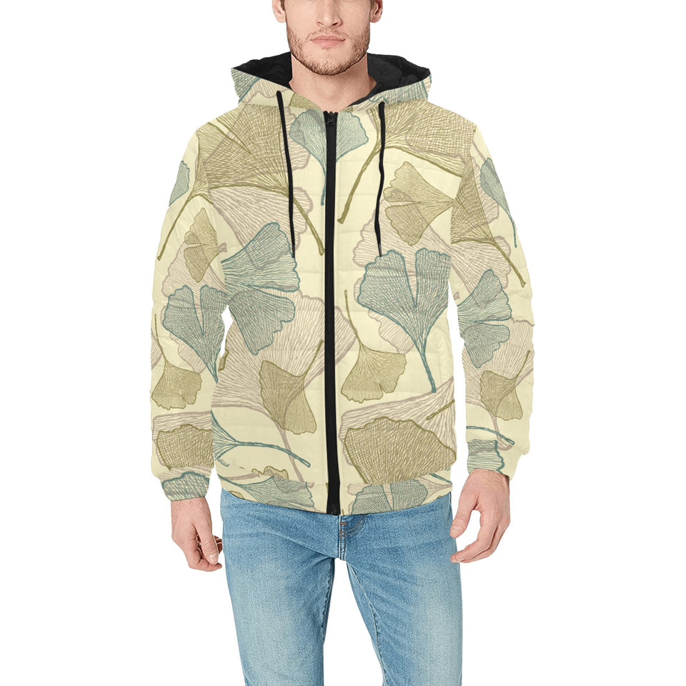 Ginkgo leaves design pattern Men's Padded Hooded Jacket