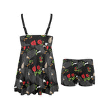 Eagle Pattern Print Design 04 Chest Sexy Pleated Two Piece Swim Dress