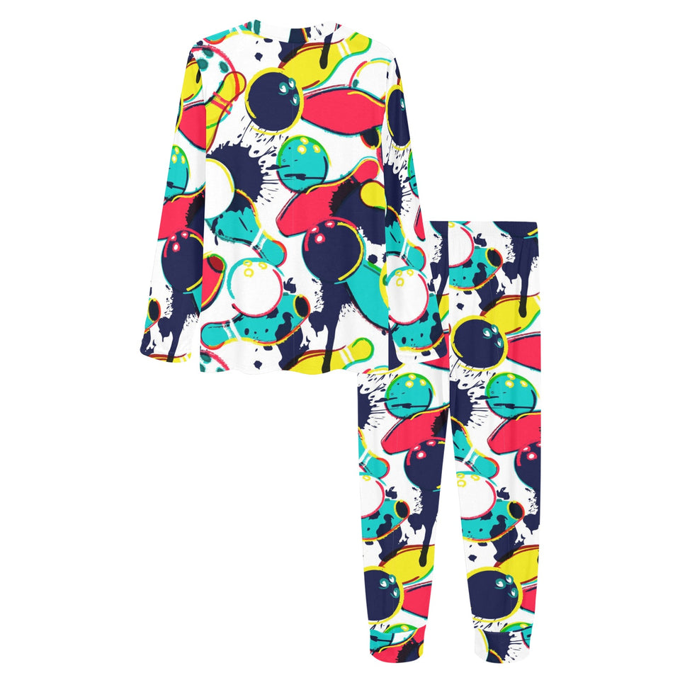 watercolor bowling ball pins Women's All Over Print Pajama Set