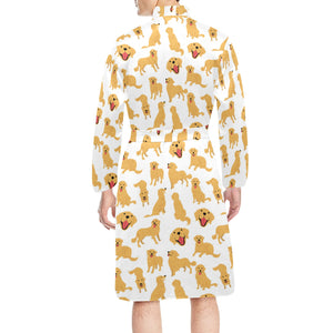 Golden Retriever Pattern Print Design 05 Men's Long Sleeve Belted Night Robe