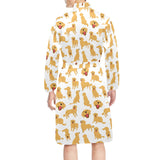 Golden Retriever Pattern Print Design 05 Men's Long Sleeve Belted Night Robe