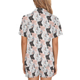 Pig Pattern Print Design 05 Women's V-Neck Short Pajama Set