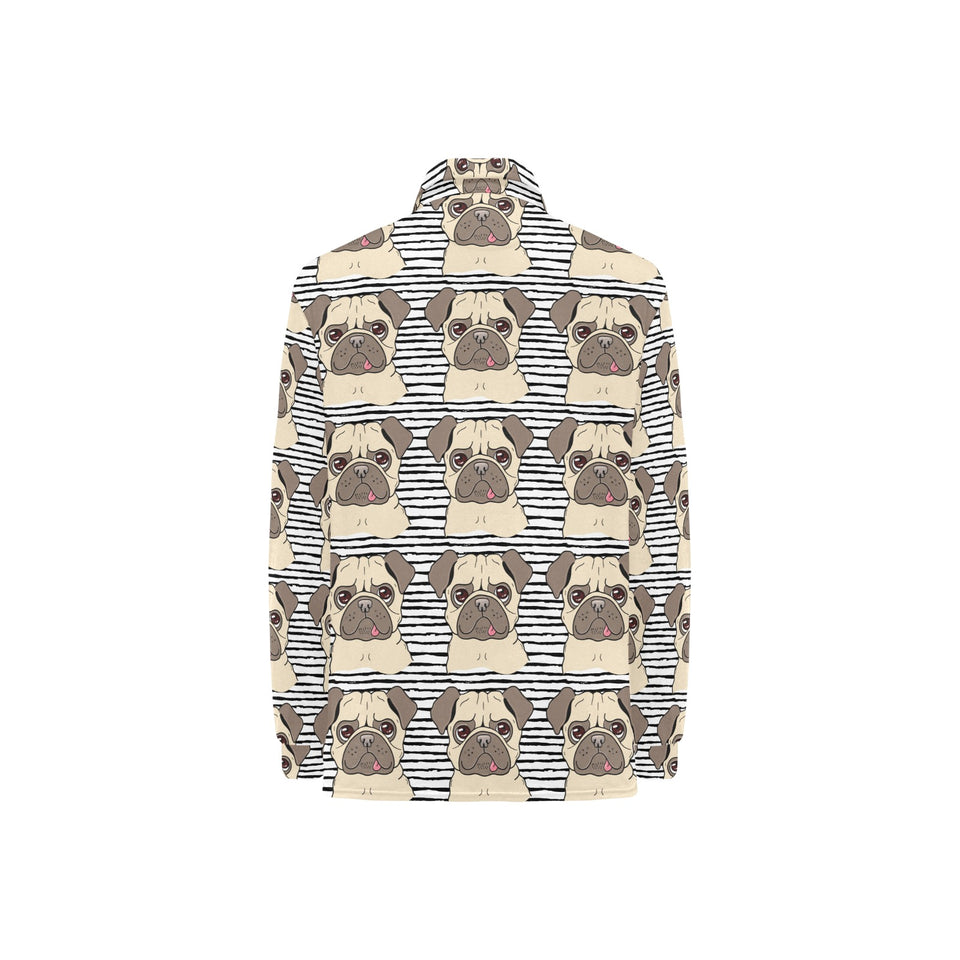 Happy pug pattern Women's Long Sleeve Polo Shirt