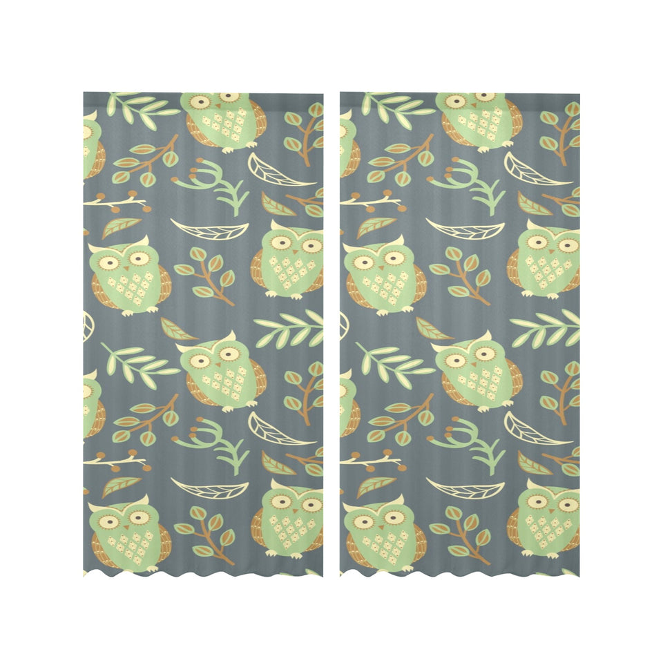 Cute owls leaves pattern Gauze Curtain
