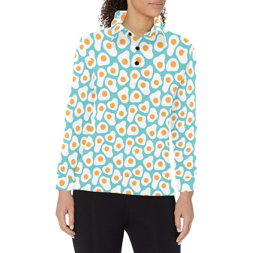 Fried Eggs Pattern Print Design 04 Women's Long Sleeve Polo Shirt