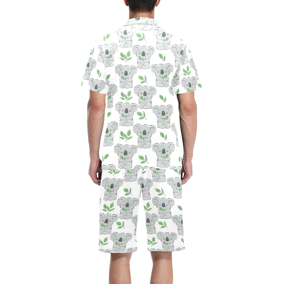 Hand drawn Koala leaves pattern Men's V-Neck Short Pajama Set