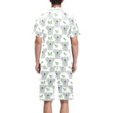 Hand drawn Koala leaves pattern Men's V-Neck Short Pajama Set