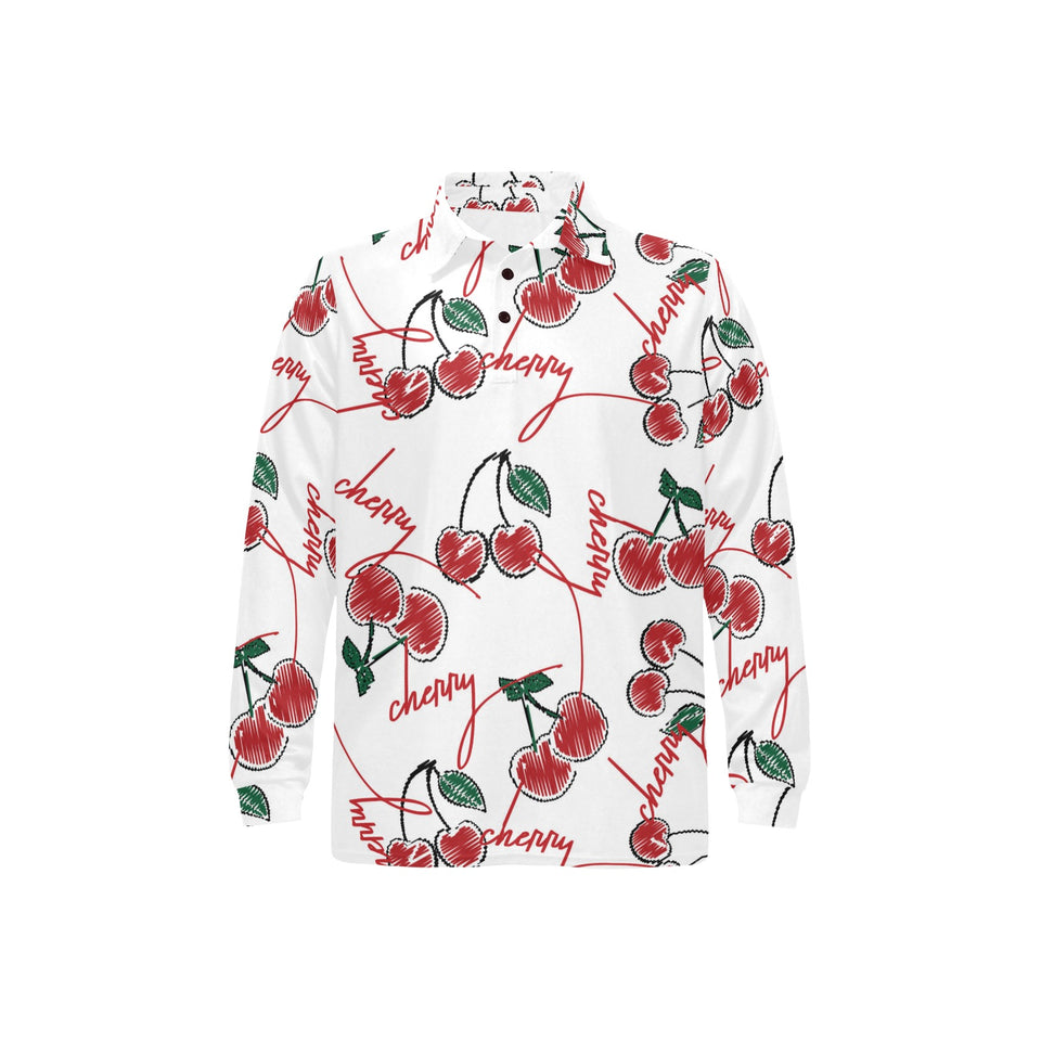 Hand drawn cherry pattern Men's Long Sleeve Polo Shirt