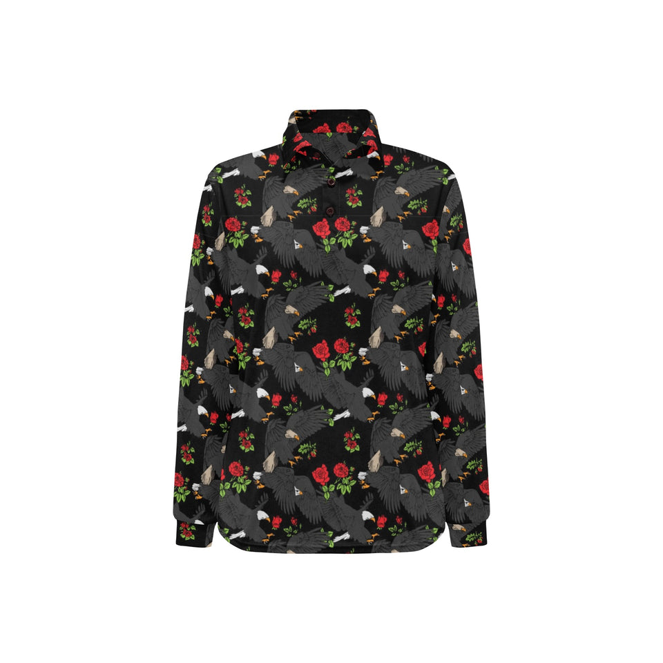 Eagle Pattern Print Design 04 Women's Long Sleeve Polo Shirt