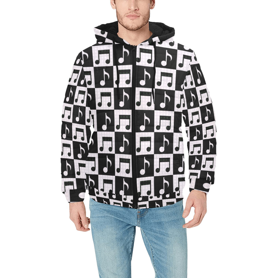 Music Notes Pattern Print Design 01 Men's Padded Hooded Jacket