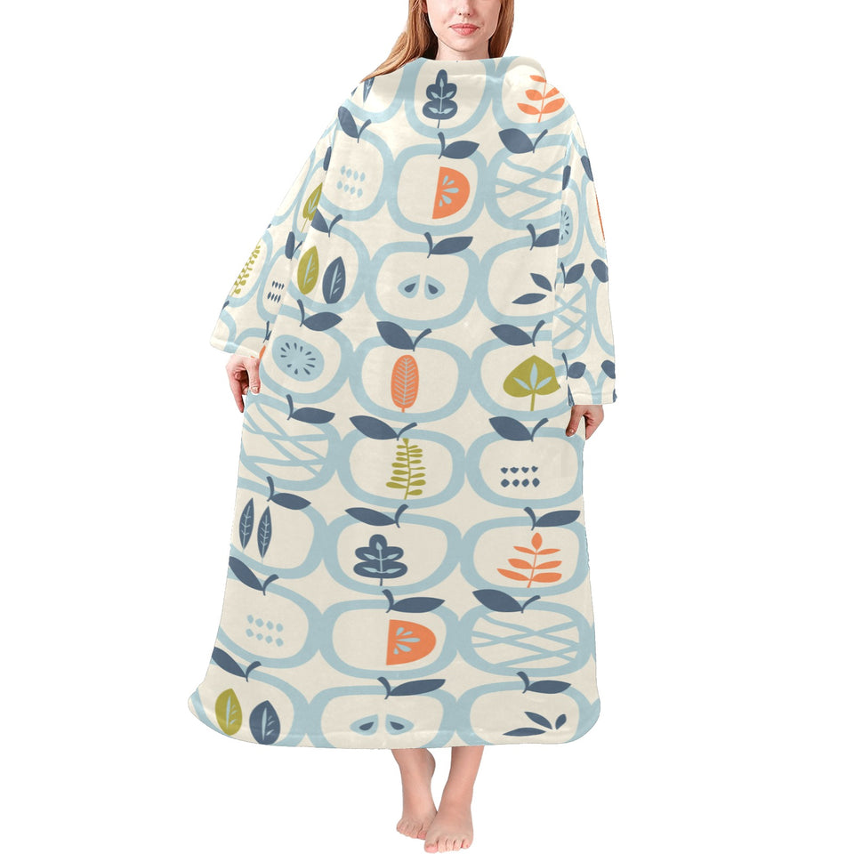 apples leaves pattern Blanket Robe with Sleeves