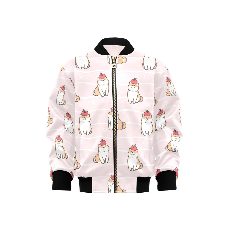 Cute Shiba Inu Dog Apple pattern Kids' Boys' Girls' Bomber Jacket