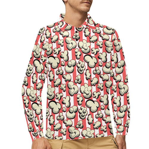 Popcorn Pattern Print Design 05 Men's Long Sleeve Polo Shirt