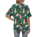 Parrot Palm tree leaves flower hibiscus pattern Women's All Over Print Hawaiian Shirt