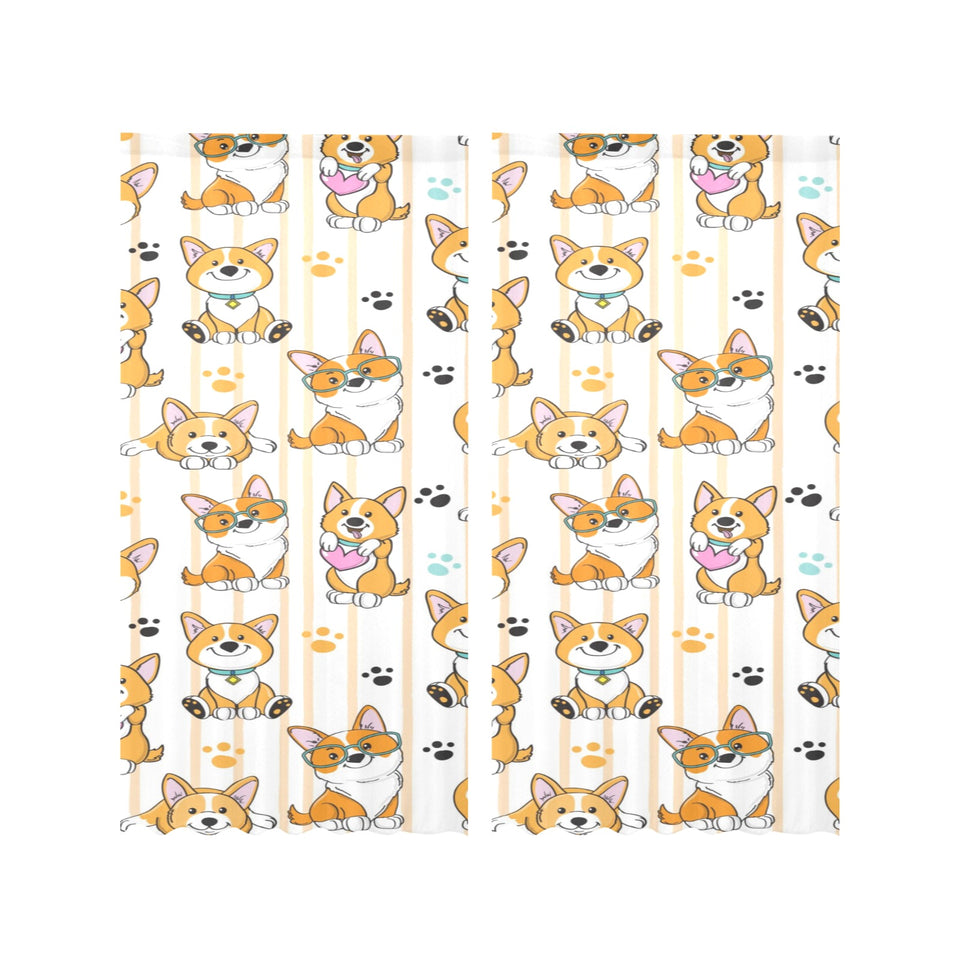Cute dog corgi striped background pattern Gauze Curtain