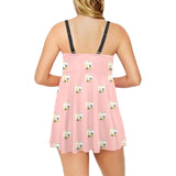 Cute hamster cheese pattern pink background Chest Sexy Pleated Two Piece Swim Dress