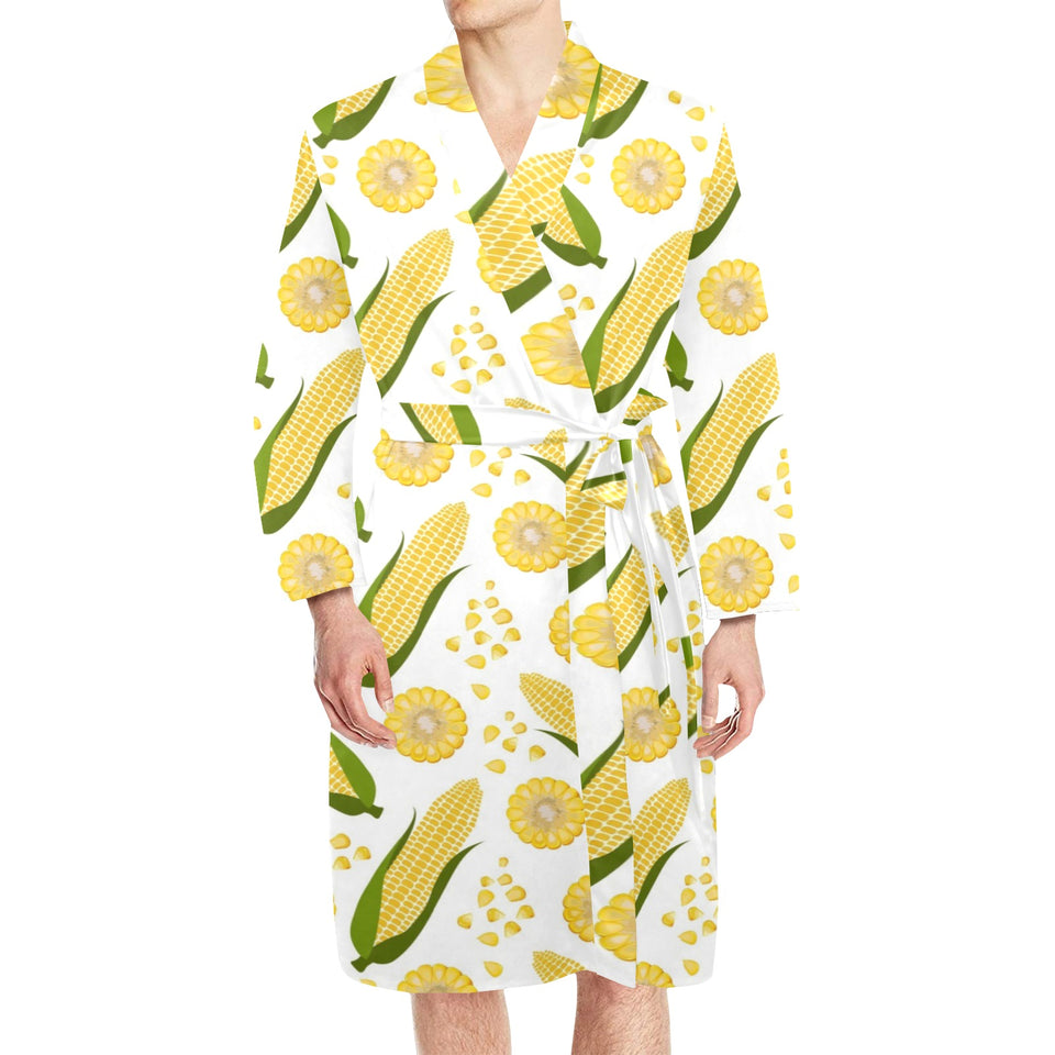 Corn Pattern Print Design 05 Men's Long Sleeve Belted Night Robe