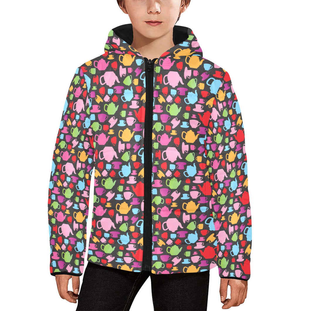 Tea pots Pattern Print Design 01 Kids' Boys' Girls' Padded Hooded Jacket