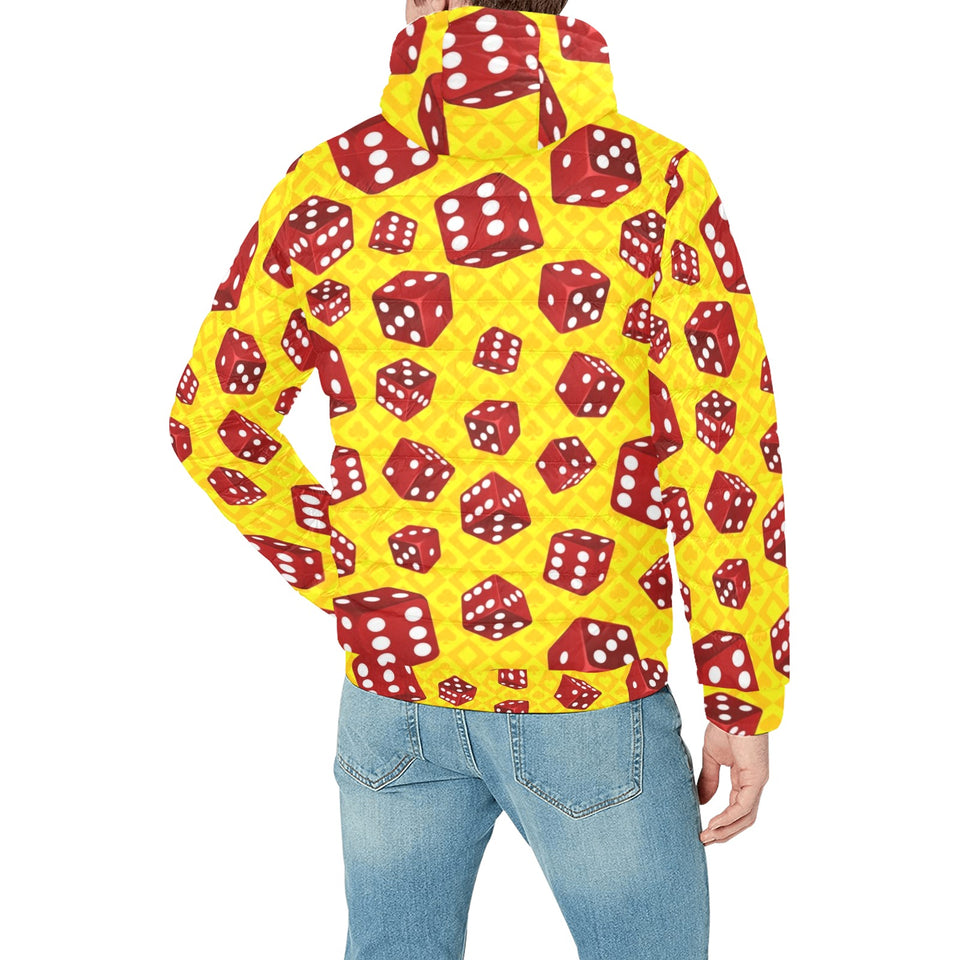 Dice Pattern Print Design 04 Men's Padded Hooded Jacket
