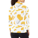 French fries white paper box pattern Women's Long Sleeve Polo Shirt
