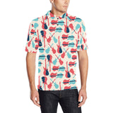 Red Blue guitar pattern Men's All Over Print Polo Shirt