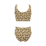 Hamburger Pattern Print Design 01 Chest Bowknot High Waisted Bikini Swimsuit