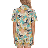 Eagle Pattern Print Design 02 Women's V-Neck Short Pajama Set