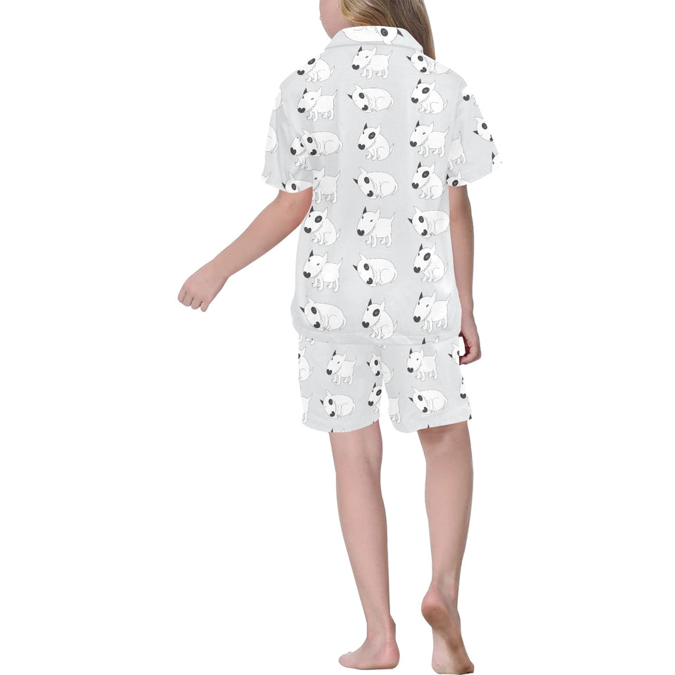 Bull Terrier Pattern Print Design 01 Kids' Boys' Girls' V-Neck Short Pajama Set