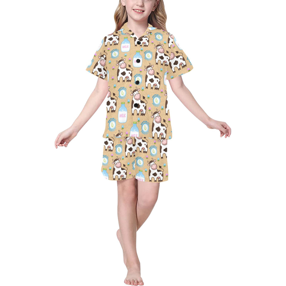 Cow bottle of milk pattern Kids' Boys' Girls' V-Neck Short Pajama Set