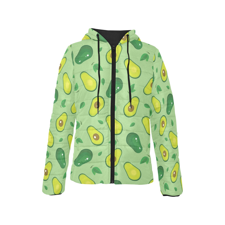 Avocado pattern green background Women's Padded Hooded Jacket